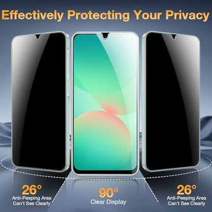 2+2 Pack for Samsung Galaxy A26 Privacy Screen Protector & Camera Lens Protector, Anti Spy Shatterproof Tempered Glass Film with Easy Installation Frame, Bubble Free Case Friendly - size: Samsung Galaxy A26