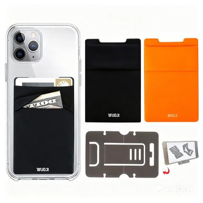 RFID Blocking Phone Card Wallet,Pocket Credit Card ID Case Pouch Sleeve for iPhone Smartphones(Black Orange)-2PC - color: BlackOrange