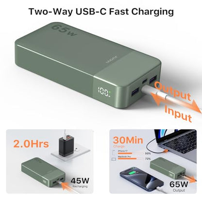 JUOVI Power Bank 65W 20000mAh Laptop Portable Charger - color: Green