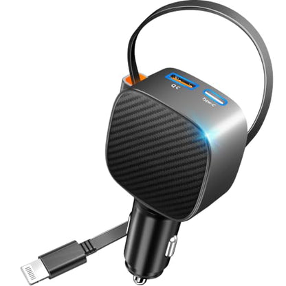 Apple MFi Certified iPhone Car Charger, 90W Retractable Car Phone Charger - color: Space Black