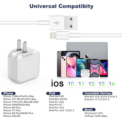 iPad iPhone Charger Fast Charging [ Apple Certified ] 2Set 6FT USB to Lightning Cable iPad Cord with 12W Foldable Block i Phone Charging Travel Wall Plug Compatible with i Pad, iPadPro, iPadAir,iPhone - size: 2Pack 6FT