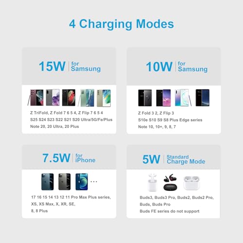 15W Wireless Charger for Samsung Galaxy Z Fold 8 7 6 5 4, Z Flip 8 7 FE 6 5