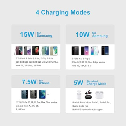 15W Wireless Charger for Samsung Galaxy Z Fold 8 7 6 5 4, Z Flip 8 7 FE 6 5