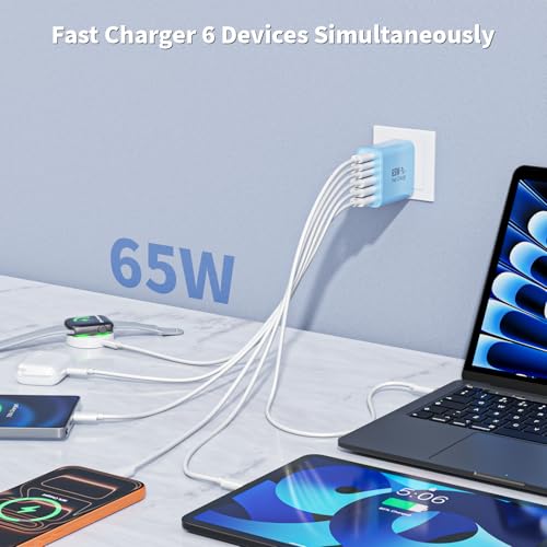 3Pack 65W USB C Charger Block,Apple USB C Charging Block 6-Port GaN Charger - color: Blue, size: 3Pack