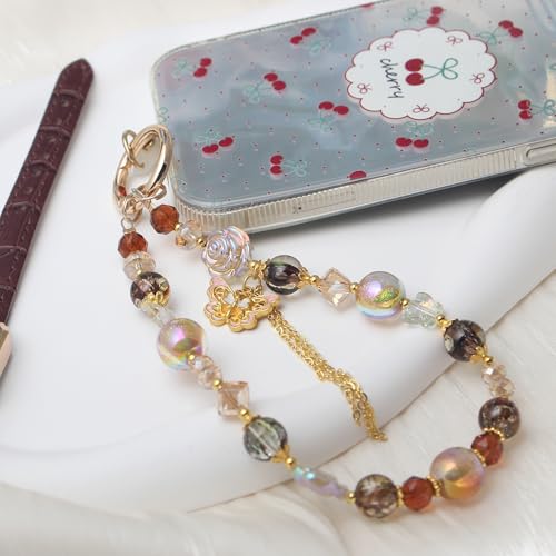 Beaded Phone Wrist Strap, Crystal Key chain Wristlet, Cute Purse Bag Charms - style: Style5