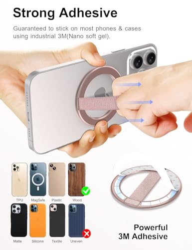 AirLoop Ultra Thin Phone Grip with Soft Elastic Finger Strap, Strong Adhesive with Back-Side Magnetic Ring Holder Loop, Ultra Light Accessories for Phone-Rosegold - color: Rosegold
