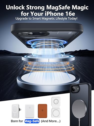 Eastinbox Magnetic iPhone 17e & 16e Case with Stand, Black | Shockproof, Compatible with MagSafe, Military-Grade Protection, Anti-Yellowing, Phone Case for iPhone 17 e/16 e 6.1" - color: Stand Black