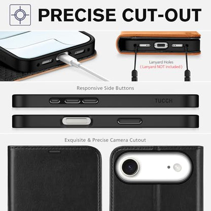 TUCCH Wallet Case for iPhone Air (6.5") 2025, 4 Card Slots, Black & Brown | RFID Blocking, Viewing Stand, Shockproof TPU Shell, PU Leather, Magnetic Closure, Protective Folio Flip Cover - color: Two-tone Black & Brown