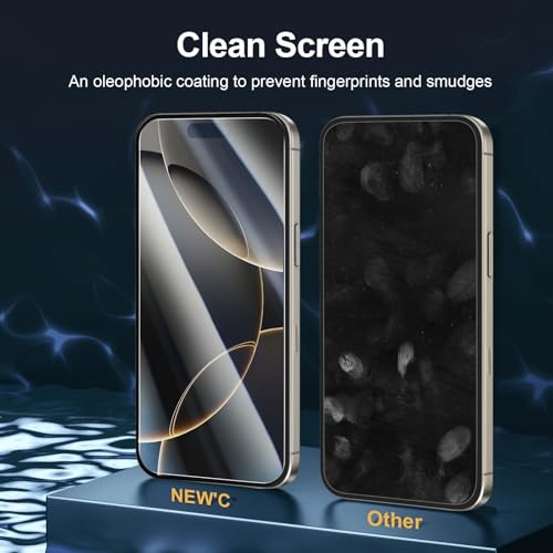 NEW'C 2 Pack for iPhone 16 Pro Screen Protector (6.3 inches) + 2 Pack Camera Lens Protector, Sensor Protection, Case Friendly Tempered Glass Film - Easy installation tool included - size: 16 Pro 6.3 inches