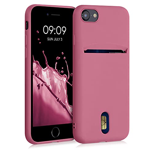 kwmobile Case Compatible with Apple iPhone SE (2022) / iPhone SE (2020) / iPhone 8 / iPhone 7 - Soft TPU Phone Cover with Card Holder and Silicone Finish - Dark Rose - color: Dark Rose