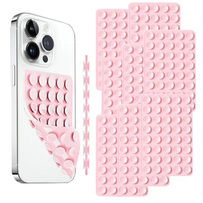 10 Pieces Suction Phone Case Mount, Phone Stand for Mirror Glass, Silicone Double Sided Suction Cup Mirror Phone Stand for Wall Tiles, Mirror, Transparent Shells, Metal Surface (Pink)