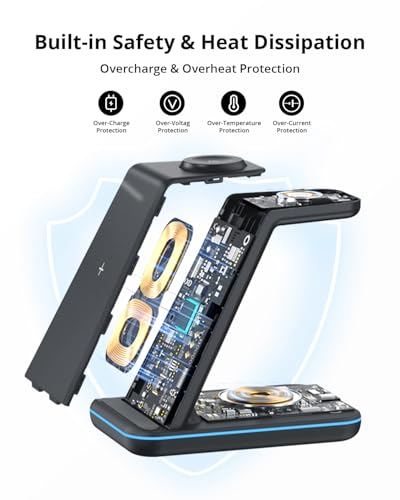 Wireless Charger for Samsung&Android: JoyGeek 3 in 1 Charging Station for S26/S25/S24/S23/S22/S21/S20/Note20/Z Fold&Flip, Galaxy Watch8/7/6/5/4/3/Active2/1, Not for Galaxy Watch9 / Ultra2 - color: Black