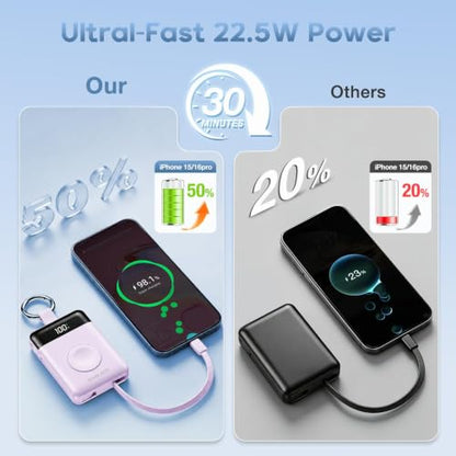 10000mAh Portable Charger,22.5W Power Bank&iWatch Charger,Purple