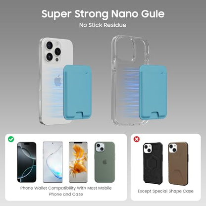 Musotica 2 Packs Phone Card Holder, Leather Phone Wallet Stick on, Stronger Nano Adhesive Credit Card Holder for Back of Phone Case, With RFID Blocking, Fit 4 Cards for iPhone, Samsung, and Android - color: SkyBlue