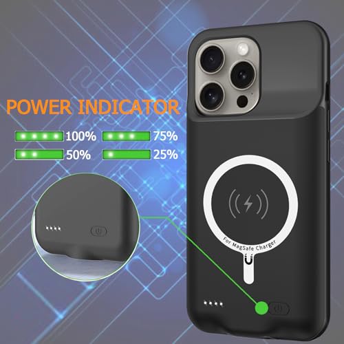 Battery Case for iPhone 15 Pro, Full Encircle 10000mAh High Capacity Rechargeable Portable Charger Case Extended Battery Pack for iPhone 15 Pro (6.1 inch) Wireless Charging Case with Carplay-Black - size: iPhone 15 Pro(6.1 inch)