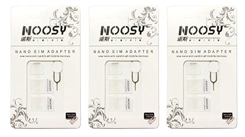 SIM Card Adapter KIT 3-Pack (9 Total Adapters: Nano to Micro, Nano to Regular, Micro to Regular) with SIM Extractor (White)