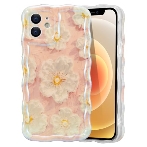 EYZUTAK Case for iPhone 11, Colorful Retro Oil Painting Flower, Light Pink | Laser Glossy Floral Pattern, Cute Curly Wave Edge, Exquisite Phone Cover, Stylish Durable TPU Protective Case for Girl Women - color: Light Pink, size: iPhone 11