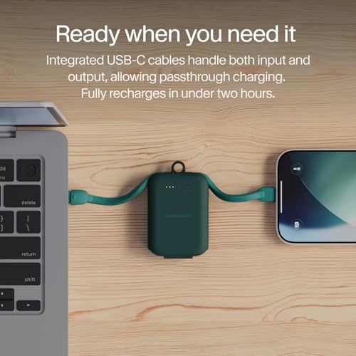 Twelve South PowerClip Mini Charger with Built-in USB-C Cable, 2000mAh - color: Teal