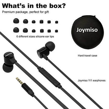 Joymiso Wired Earbuds for School Kids Women Small Ears w Mic and Case Black