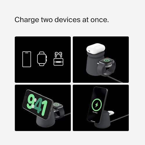 Belkin Qi2 15W Wireless Charging Dock, 2 in 1 Fast iPhone Charger - color: Black, style: Latest Gen