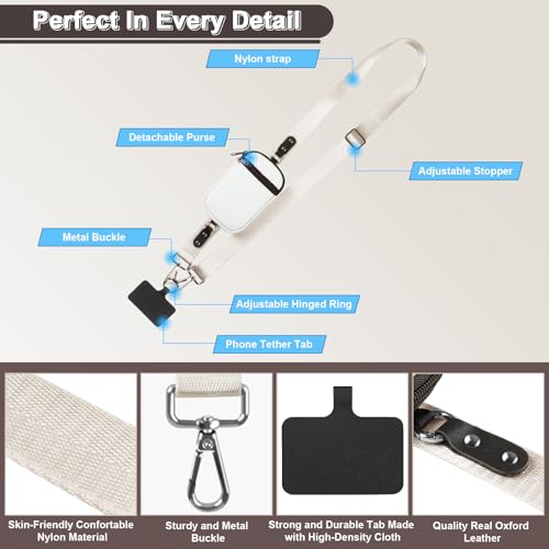 YFWE Phone Lanyard Crossbody Wrist Strap, Clip and Go Strap for Phone with Wallet Crossbody, Adjustable Phone Strap Compatible with All Phones (Beige) - color: Standard - Cream