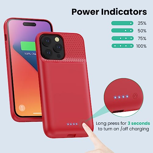 Battery Case for iPhone 14 Pro Max,14 Plus and 13 pro Max, Real 8600mAh Rechargeable Smart Extended Charging Case, Ultra-Slim Portable Protective Battery Pack (6.7 inch) Red - color: Red