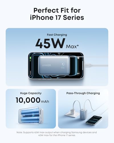 Anker Nano Power Bank, 45W 10,000mAh Portable Charger, iPhone Battery Pack (Blue) - color: Blue