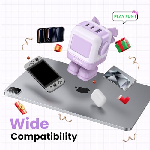 UGREEN Uno 65W 3-Port USB C Charger, GaN Fast Charging Block, Purple - color: Purple