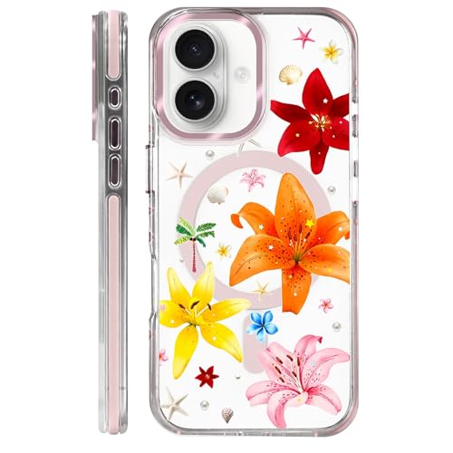 Clear Magnetic Case for iPhone 16, Slim Anti-Yellow Transparent Cover, Military Grade Protection, Phone Cases for iPhone 16, Colorful Lily Floral Summer - color: Colorful Lily Floral Summer, size: Iphone 16