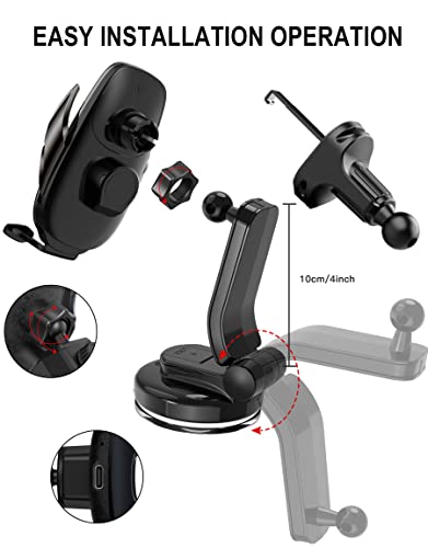 Wireless Car Charger Mount, Fast Charging Auto Clamping 15W Intelligent Dual Control Induction Car Phone Holder Mount Wireless Charging Compatible with All iPhone Android Smartphone