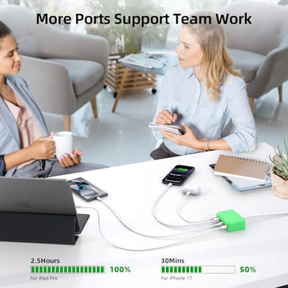 100W 6 in 1 USB Charger, 50% Smaller Charging Station for Multiple Devices - color: D-Green