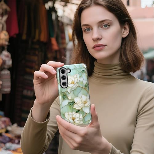 Case Compatible with Samsung Galaxy S23, Hybrid 2-Layer Hard Shell Protection Case, Shockproof Protective Tough Phone Cover, Blooming Cyan Flowers - color: Blooming Cyan Flowers, size: Samsung Galaxy S23