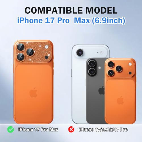 Camera Lens Protector for iPhone 17 Pro Max, Bling Glitter Women - color: Sparkly Orange