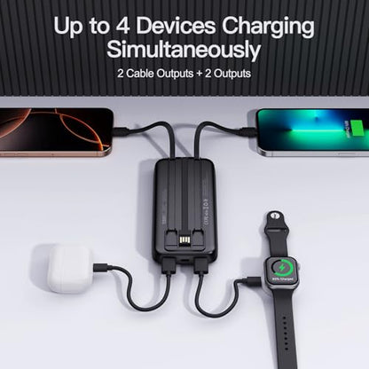 2026 2-Pack 10000mAh Portable Charger Battery Pack with Built in Cables - color: DarkBlue