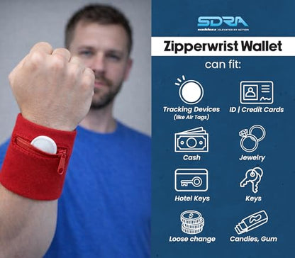 Suddora Zipper Wrist Pouch - Sweatband/Wristband Wallet for Keys, ID, Cards, Cash - color: Red
