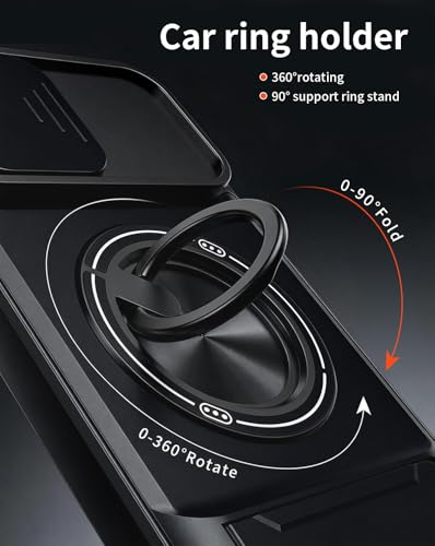 Dssairo for iPhone 15 Pro Max case with 360°Rotation Magnetic Ring Compatible with MagSafe Slide Camera Cover Foldable Stand Military-Grade Shockproof Protective case (Black, iPhone 15 Pro Max) - color: Black, size: iPhone 15 Pro Max
