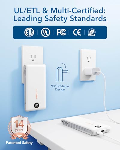 VEEKTOMX Portable Charger with Built-in Cables and AC Wall Plug, 10000mAh - color: Matte White