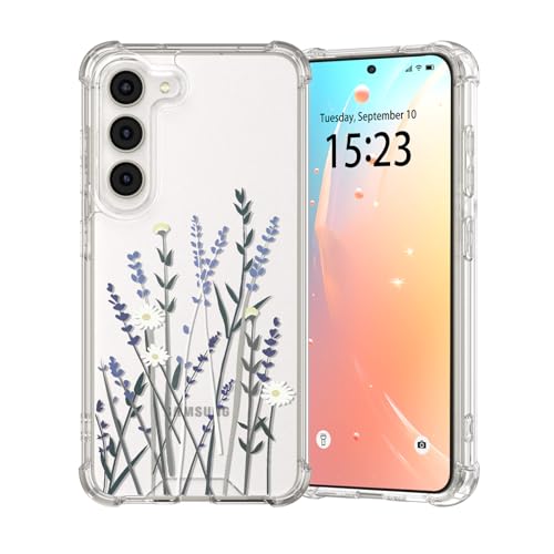 for Samsung Galaxy S23 Case, Floral Flowers Cute Clear Withe Design Aesthetic Pattern for Women Girls Slim Shockproof for S23 Phone Case, Purple Lavender - color: Purple Lavender, size: for Samsung Galaxy S23