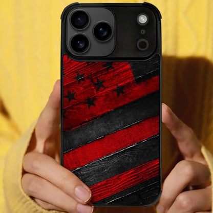 DJSOK Case for iPhone 17 Pro Max,Compatible with MagSafe,Anti-Scratch Shockproof Case,Black Red Wood Grain American Flag - color: Black red wood grain American flag, size: IPhone 17 Pro Max