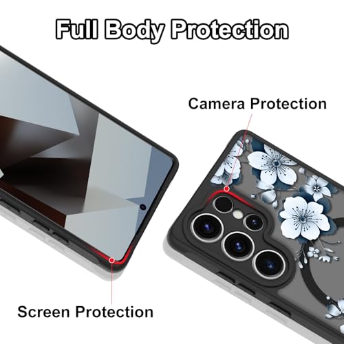 Magnetic for Samsung Galaxy S25 Ultra Case,White Flower | Compatible with MagSafe,Cute Fashion Translucent Matte Hard Back Shockproof Anti-Scratch Phone Case-Ink Flower - color: Ink Flower, size: Samsung Galaxy S25 Ultra