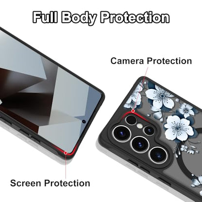 Magnetic for Samsung Galaxy S25 Ultra Case,White Flower | Compatible with MagSafe,Cute Fashion Translucent Matte Hard Back Shockproof Anti-Scratch Phone Case-Ink Flower - color: Ink Flower, size: Samsung Galaxy S25 Ultra