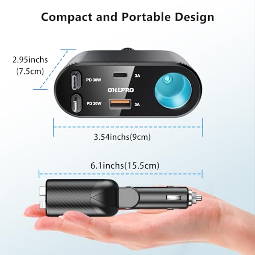 OHLPRO Retractable Car Charger Cigarette Lighter Adapter, 168W 5 in 1 Fast Phone Charging Built-in Replaceable Fuse, Socket Splitter with USB C and USB i Cord, Fit for Phone iPad Galaxy GPS, Black - size: USB-C+USB-i