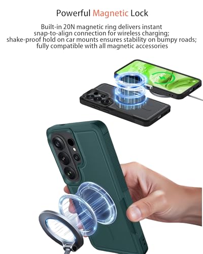 Heavy Duty Magnetic Case for Samsung Galaxy S25 Ultra, Military Grade Dual Layer Shockproof, Compatible with MagSafe, Matte Finish Protection Cover - color: Green, size: Galaxy S25 Ultra 6.9 Inch