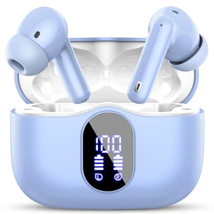 Wireless Earbuds, Bluetooth 5.4 Headphones Bass Stereo/Clear Call,Pale Blue - color: Pale Blue