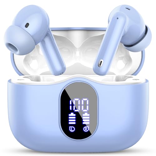 Wireless Earbuds, Bluetooth 5.4 Headphones Bass Stereo/Clear Call,Pale Blue - color: Pale Blue