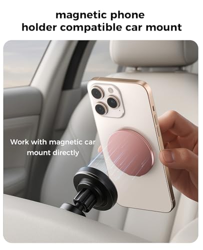 Two-Sided Magnetic Phone Ring Holder for MagSafe, Magnetic Cell Phone Grip Stand Finger Ring Kickstand Compatible with iPhone /17/16/15/14/13/12Pro Max MagSafe Accessories (Pink Metal)