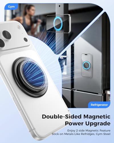 SUPERONE Double-Sided MagSafe Phone Grip, Adjustable Magnetic Ring Stand - color: Pure Black