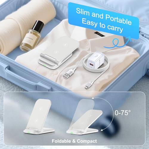 Samsung S26 Ultra Wireless Charger Stand 15W Foldable Android Phone Station - color: White