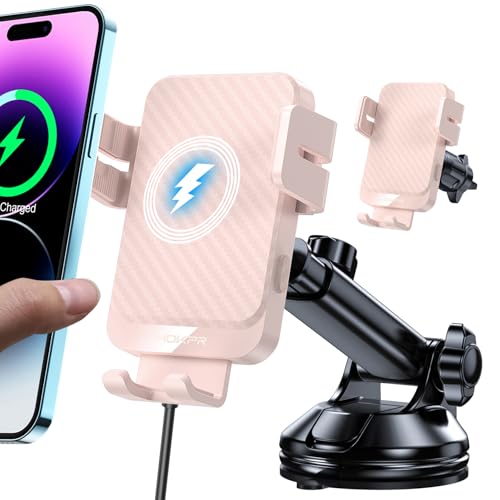 Wireless Car Charger 15W Fast Charging Dash Windshield Vent Car Mount - color: Light pink