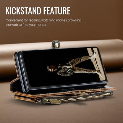 Defencase for Samsung Galaxy Z Fold 6 Wallet Case with Card Holder, Coffee | Durable Soft PU Leather, RFID Blcking Zipper Pocket, with S-Pen Holder & Strap, Flip Phone Cases with Stand for Women Men - color: Coffee